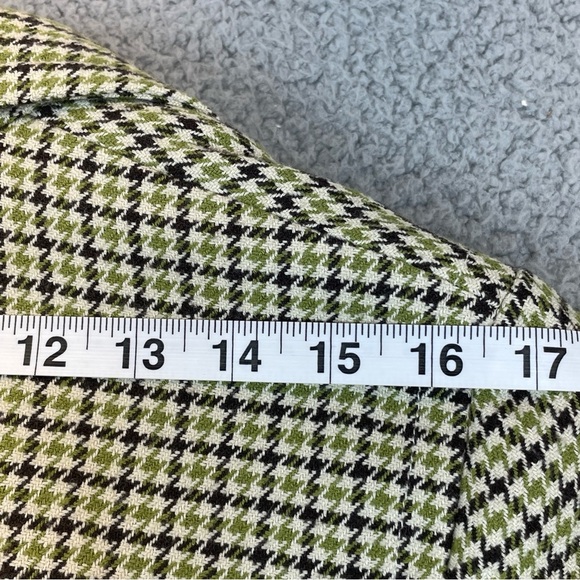 Talbots Blazer Jacket Womens 12 Green Brown Wool Blend Houndstooth Wood Button - Picture 12 of 12